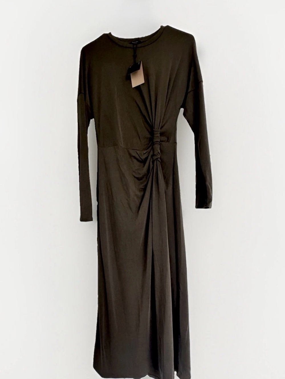 NWT Massimo Dutti Khaki Green Draped Knot Midi Dress S